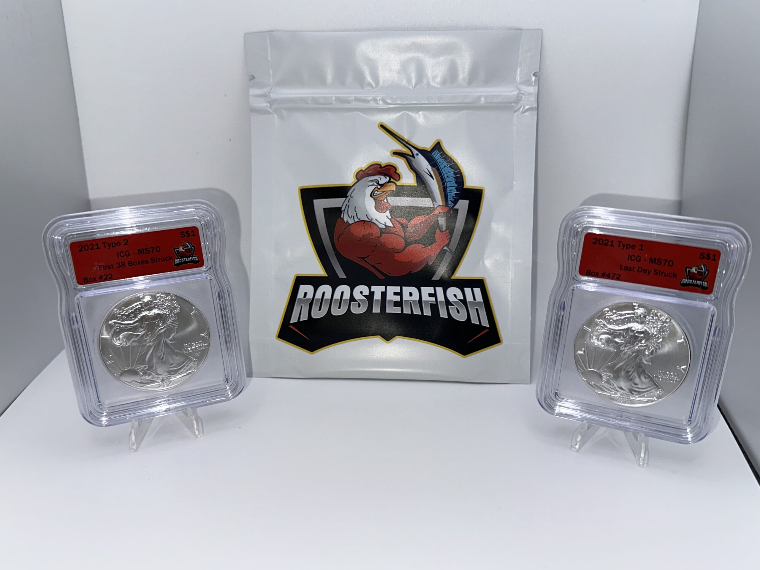 Roosterfish Coins and Collectibles - 2021 Type 1 & Type 2 American Silver Eagle Set MS-70